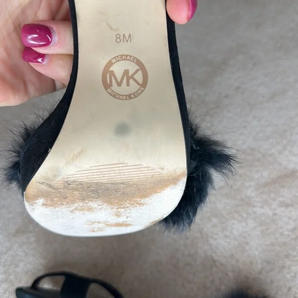 Michael Kors Black Faye Fur Suede Sandal Heels - Picture 5 of 8